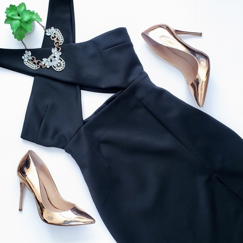 NBD x REVOLVE Criss Cross Dress Black Scuba Cutout Criss Cross Mini Slit Size M